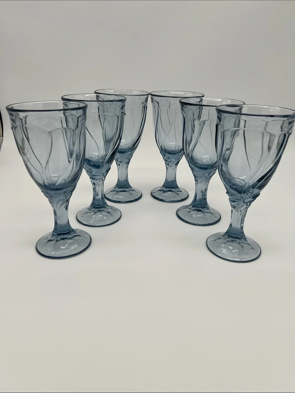 Noritake Vintage Sweet Swirl Light Blue Glass Wine Water Goblets (Set of 6)